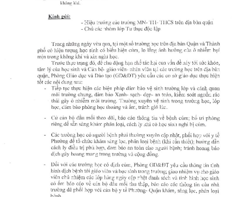 Tăng cường công tác đảm bảo an ninh sức khỏe học sinh trong các trường học phòng chống cúm và ảnh hưởng của ô nhiễm môi trường
