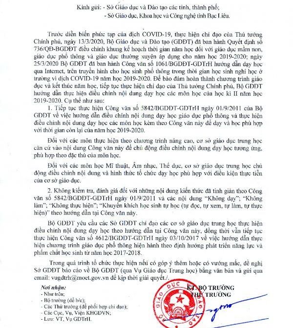 Bộ GD-ĐT công bố nội dung giảm tải chương trình học kì II năm học 2019-2020