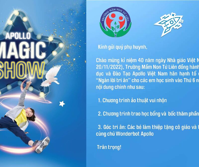 Trường mầm non Tứ Liên kết hợp với trung tâm giáo dục và đào tạo Apollo tổ chức chương trình " Ngàn lời tri ân"