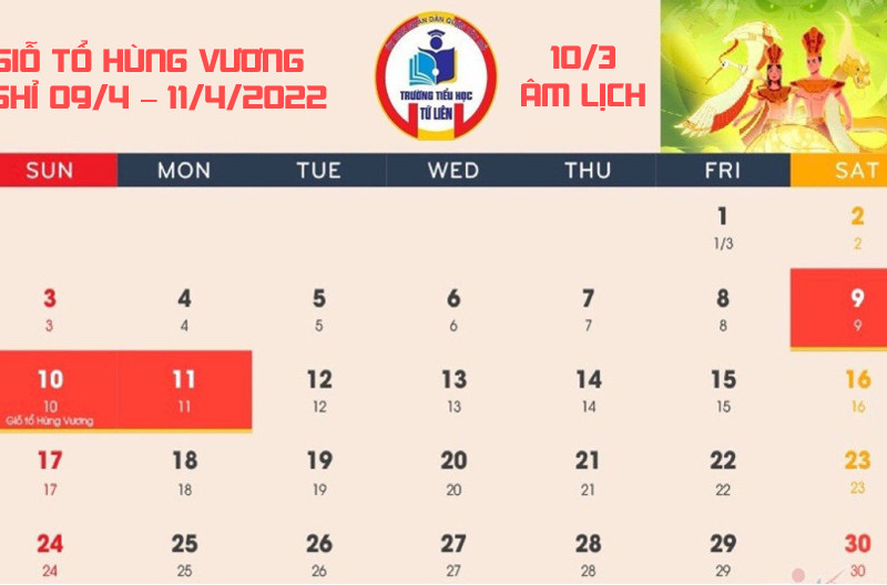 TRƯỜNG TH TỨ LIÊN: THÔNG BÁO LỊCH NGHỈ GIỖ TỔ HÙNG VƯƠNG (10/3 ÂM LỊCH)