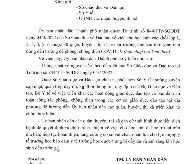 Học sinh đến trường học trực tiếp từ ngày 06/4/2022.