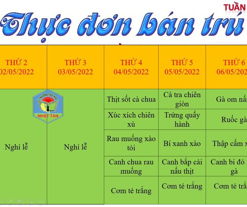 Thực đơn tuần 33