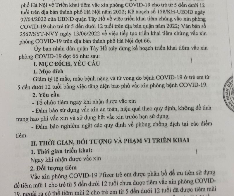 KH Triển khai tiêm vắc xin phòng covid - 19 đợt 66
