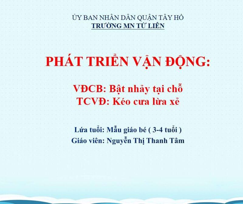 Hoạt động thể chất: VĐCB: Bật nhảy tại chỗ - TCVĐ: Kéo cưa lừa xẻ