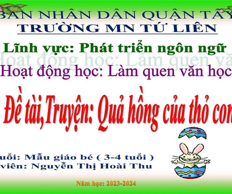Làm quen văn học: Truyện:  Quả hồng của thỏ con.