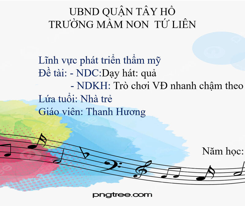 Hoạt động âm nhạc:  - NDTT: Dạy hát: quả - NDKH: Trò chơi VĐ nhanh chậm theo nhạc