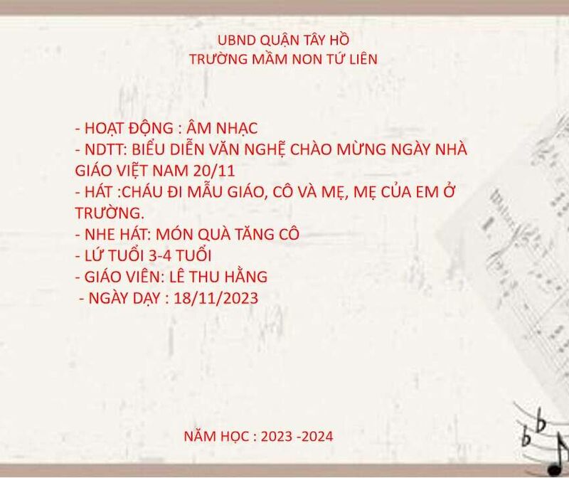 HOẠT ĐỘNG ÂM NHẠC: BIỂU DIÊN VĂN NGHỆ CHÀO MỪNG NGÀY NHÀ GIÁO VIỆT NAM 20/11.