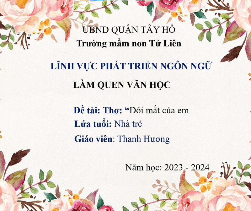 Hoạt động làm quen văn học:  Thơ: Đôi mắt của em