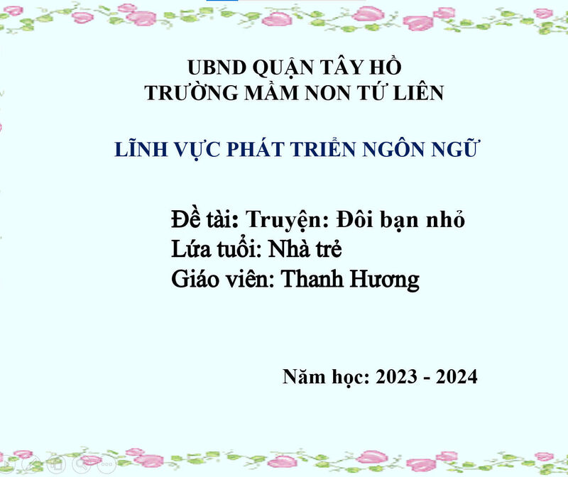 Hoạt động làm quen văn học: Truyện" Đôi bạn nhỏ"