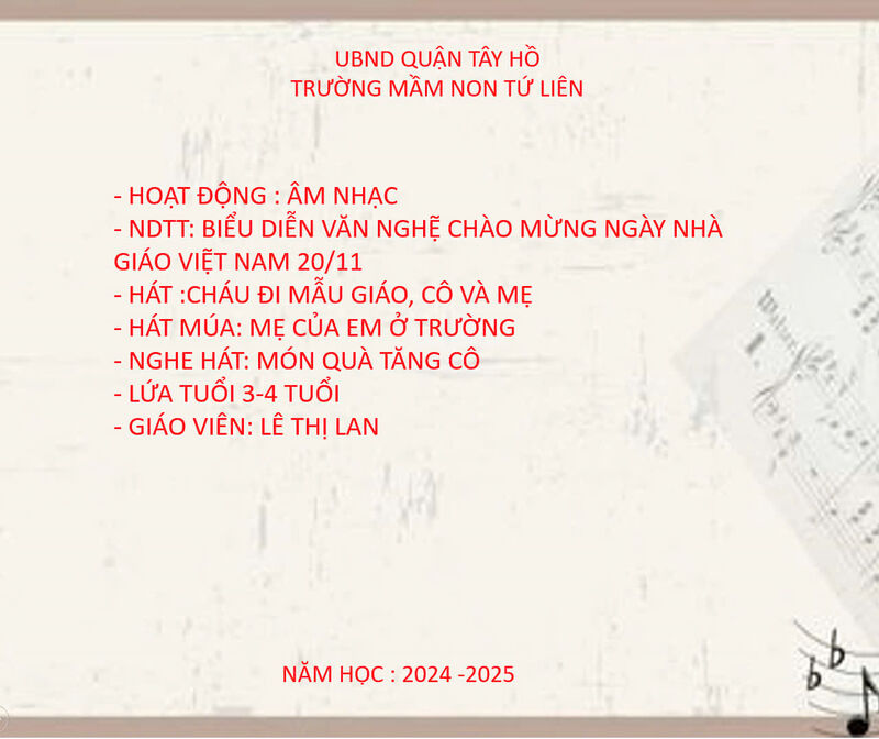 HOẠT ĐỘNG ÂM NHẠC: BIỂU DIÊN VĂN NGHỆ CHÀO MỪNG NGÀY NHÀ GIÁO VIỆT NAM 20/11.