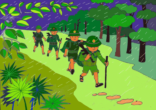 Làm quen văn học: Chú bộ đội hành quân trong mưa