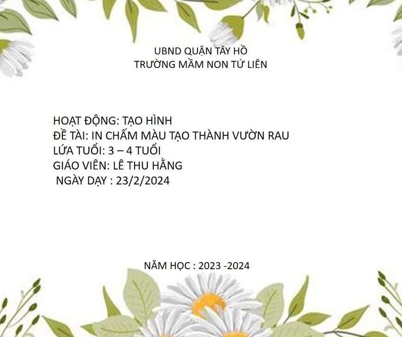 HOẠT ĐỘNG TẠO HÌNH: CHẤM MÀU TẠO THÀNH VƯỜN RAU