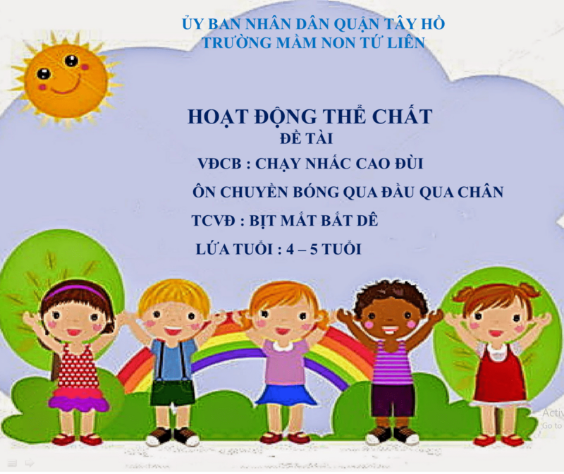 VẬN ĐỘNG -VĐCB:Chạy nhấc cao đùi. Ôn: Chuyền bóng qua đầu qua chân -TCVĐ:Bịt mắt bắt dê