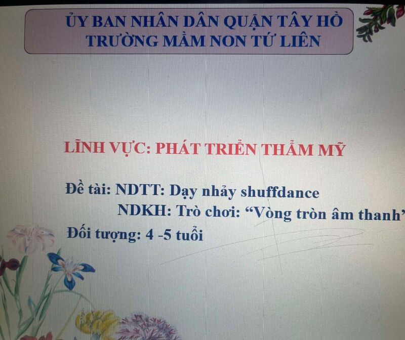 Hoạt động âm nhạc :NDTT : Dạy nhảy ‘’Shuffdance’’ TCAN: Vòng tròn âm thanh.