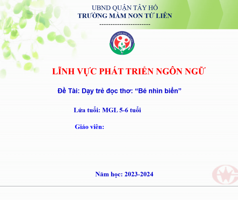 Dạy trẻ đọc thơ: “Bé nhìn biển”