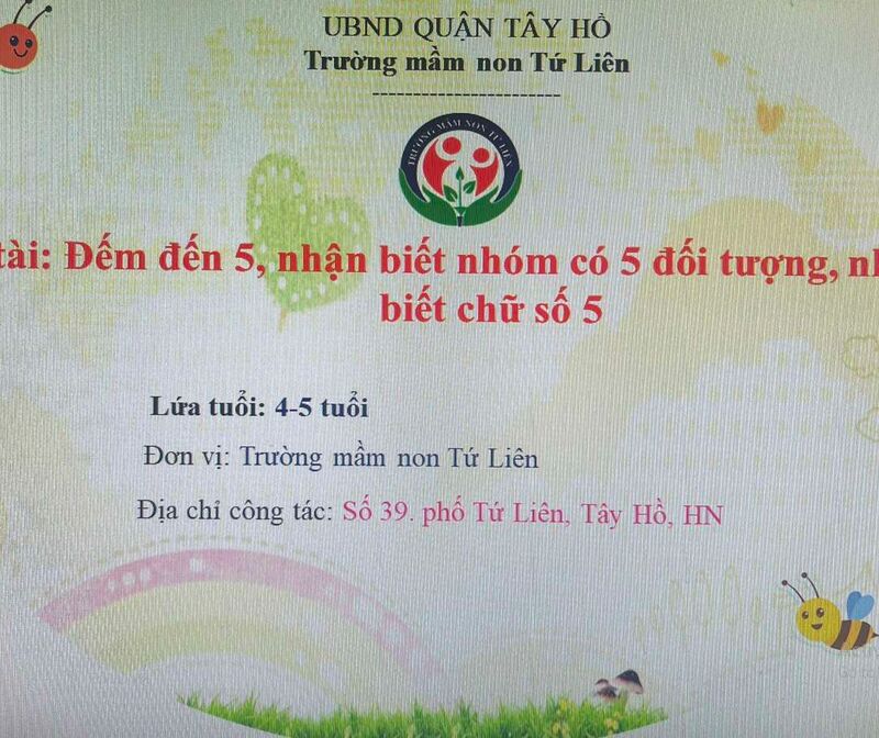hoạt động làm quen với toán: Đếm đến 5, nhận biết nhóm có 5 đối tượng, nhận biết chữ số 5