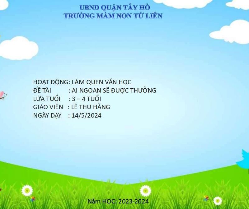 LÀM QUEN VĂN HỌC: Truyện  "Ai ngoan sẽ được thưởng"   