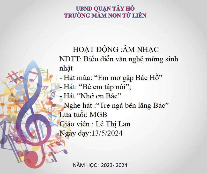 HOẠT ĐỘNG ÂM NHẠC:  Biểu diễn văn nghệ mừng sinh nhật Bác   