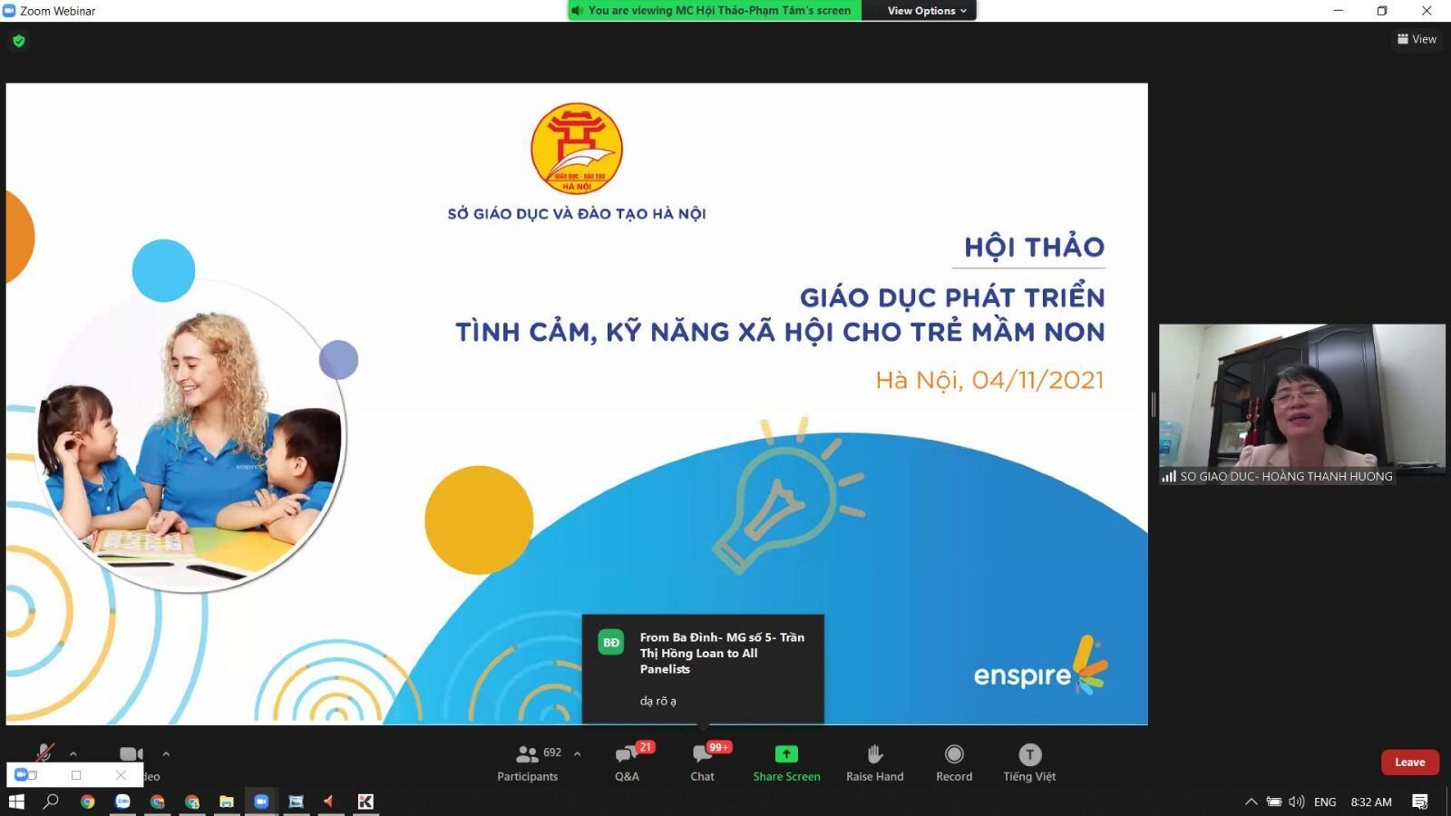 Trường mầm non Tứ Liên tham dự hội thảo trực tuyến chuyên đề : Giáo dục phát triển tình cảm kỹ năng xã hội cho trẻ mầm non