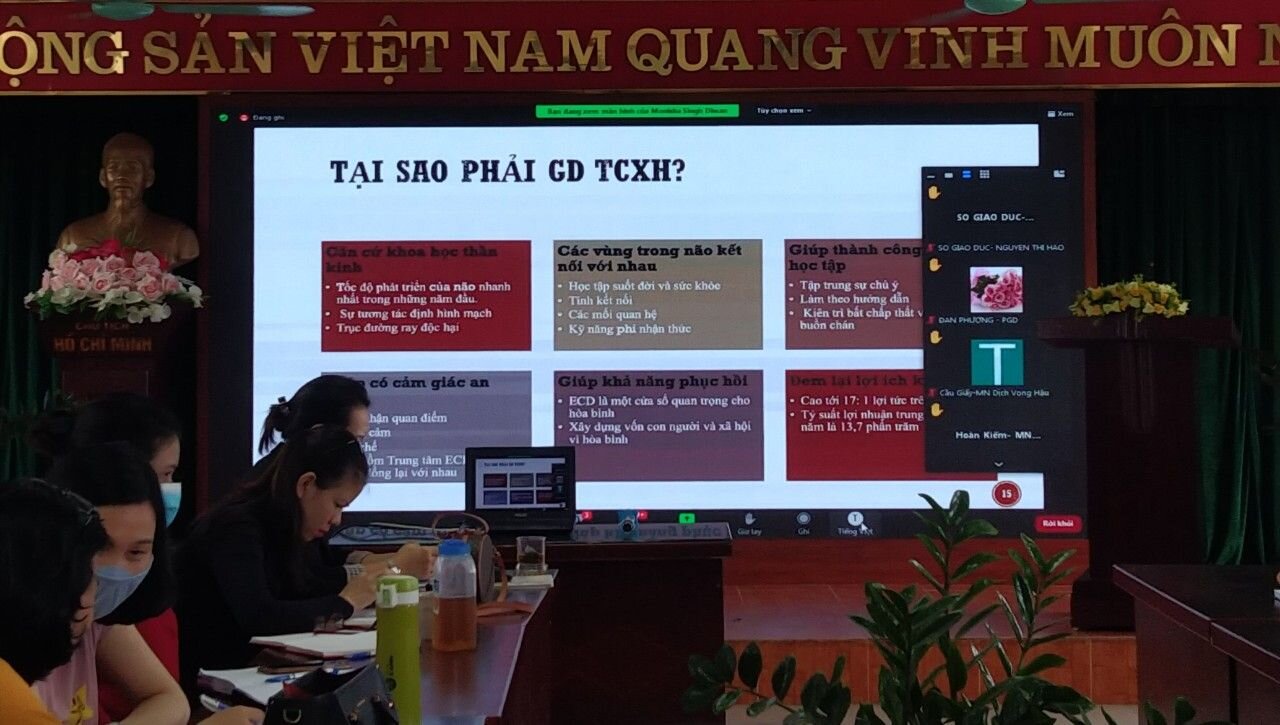 Trường mầm non Tứ Liên tham dự hội thảo trực tuyến chuyên đề : Giáo dục phát triển tình cảm kỹ năng xã hội cho trẻ mầm non