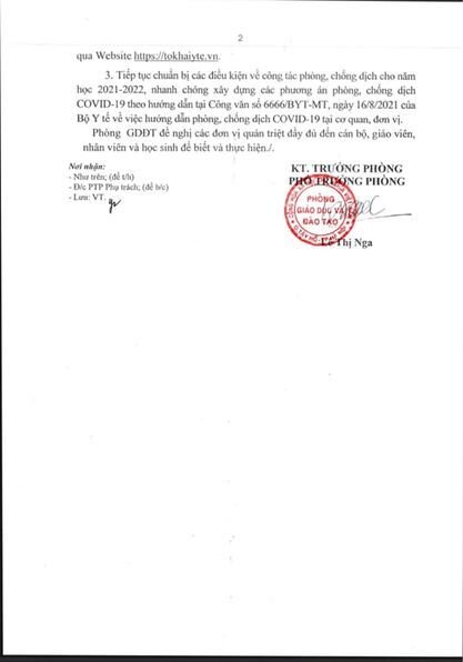 Công văn số 185/PGDĐT về việc tăng cường các biện pháp phòng, chống dịch COVID-19 đối với các trường, lớp mầm non trên địa bàn quận.