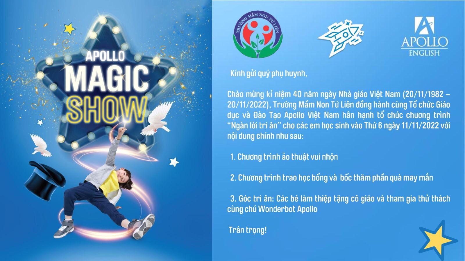 Trường mầm non Tứ Liên kết hợp với trung tâm giáo dục và đào tạo Apollo tổ chức chương trình