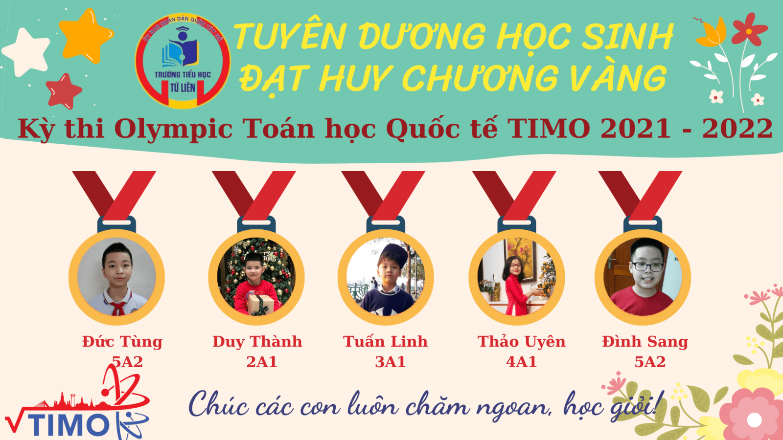 TRƯỜNG TH TỨ LIÊN: TUYÊN DƯƠNG HỌC SINH ĐẠT HUY CHƯƠNG VÀNG KỲ THI OLYMPIC TOÁN HỌC QUỐC TẾ TIMO 2021-2022