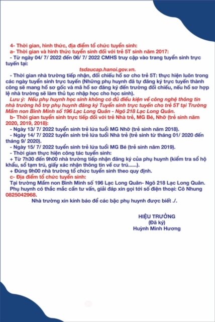 THÔNG BÁO TUYỂN SINH NĂM HỌC 2022-2023