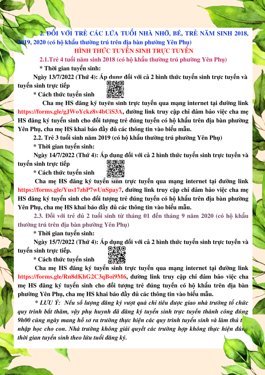 Thông báo tuyển sinh năm học 2022 - 2023