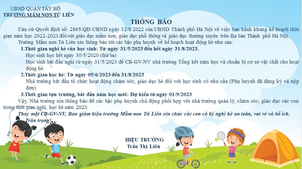 Thông báo nghỉ hè