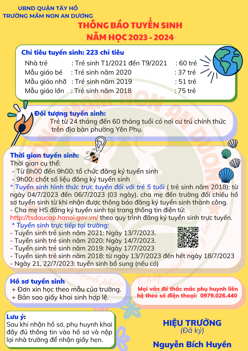 Thông báoo tuyển sinh năm học 2023 - 2024