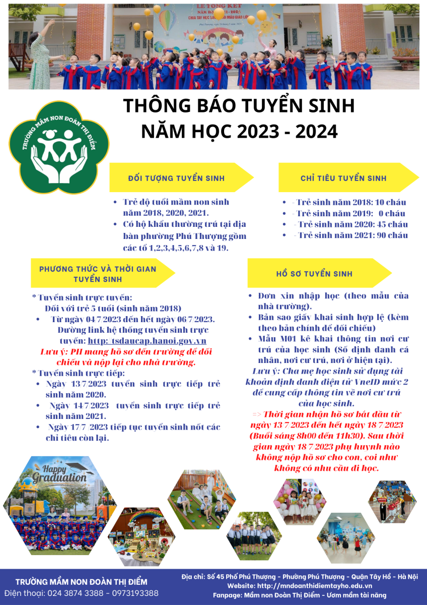 THÔNG BÁO TUYỂN SINH NĂM HỌC 2023 - 2024