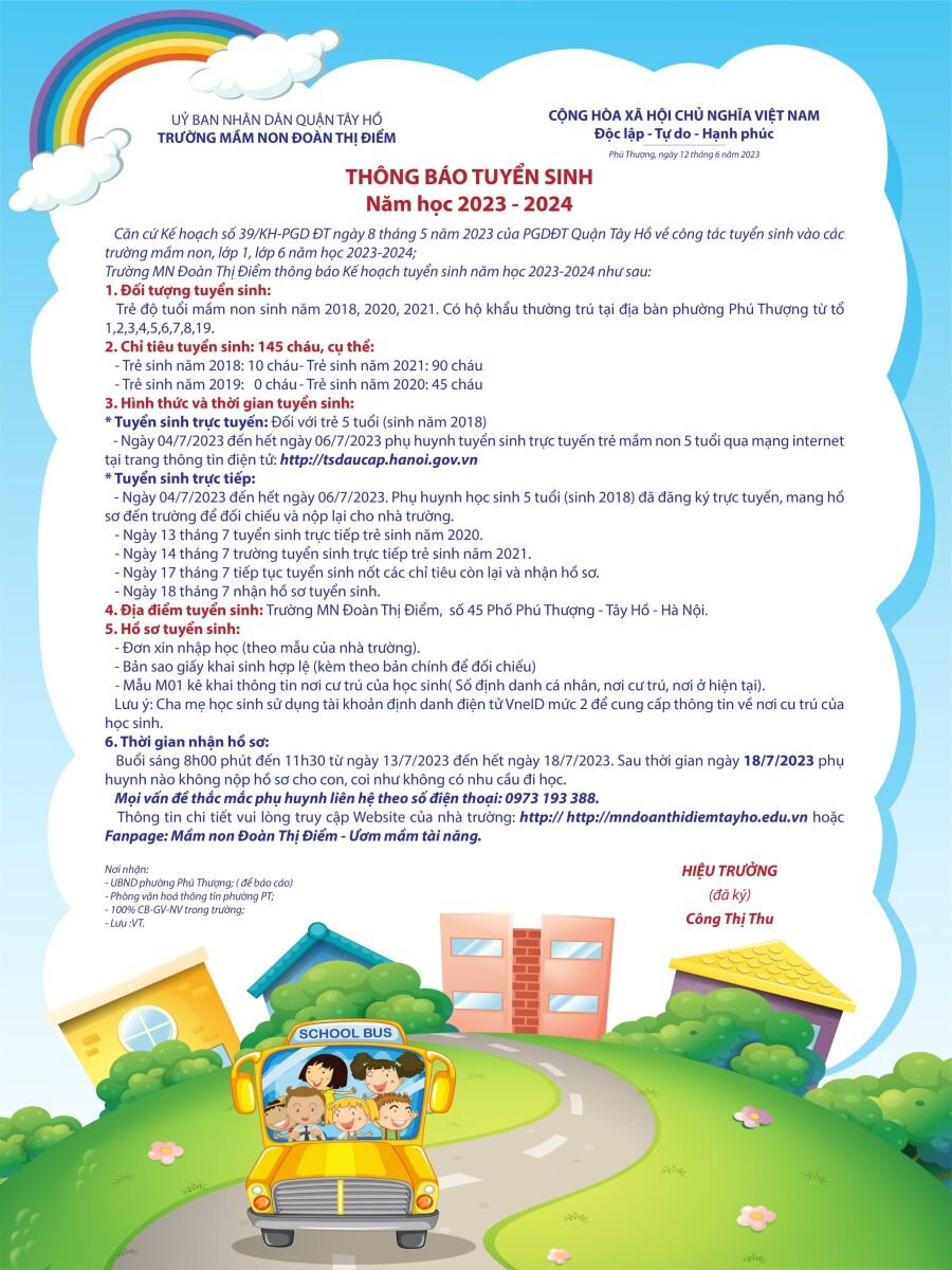 THÔNG BÁO TUYỂN SINH NĂM HỌC 2023 - 2024