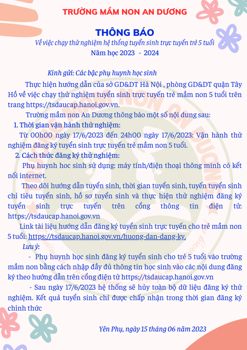 Thông báo tuyển sinh thử nghiệm lần 2